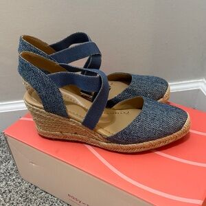 Women's Blue Espadrille Wedge Sandals